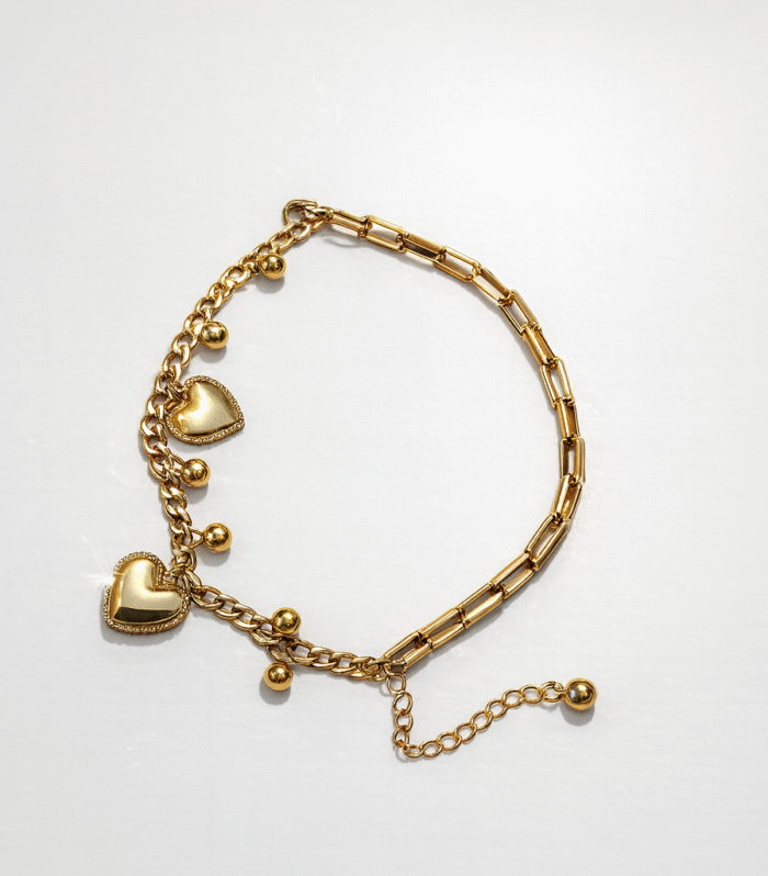 Gold Heart Charm Chain Bracelet