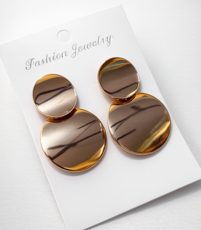 Gold Round Drop Statement Earrings