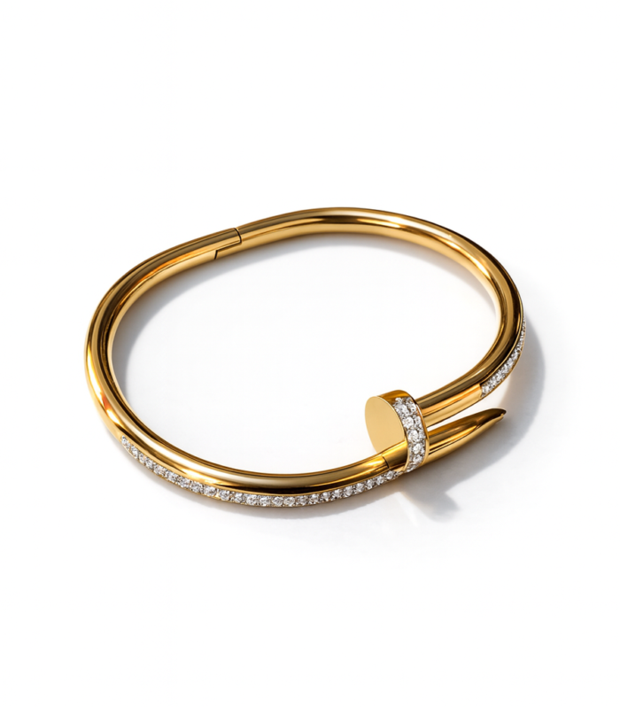 Gold-Tone Nail-Inspired Crystal Bangle Bracelet