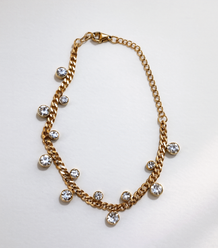 Gold Finish Crystal Chain Stainless Steel Bracelet