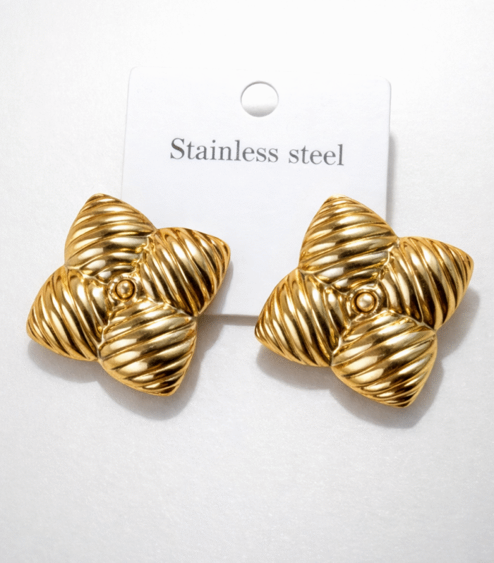 Gold Textured Clover Statement Earrings